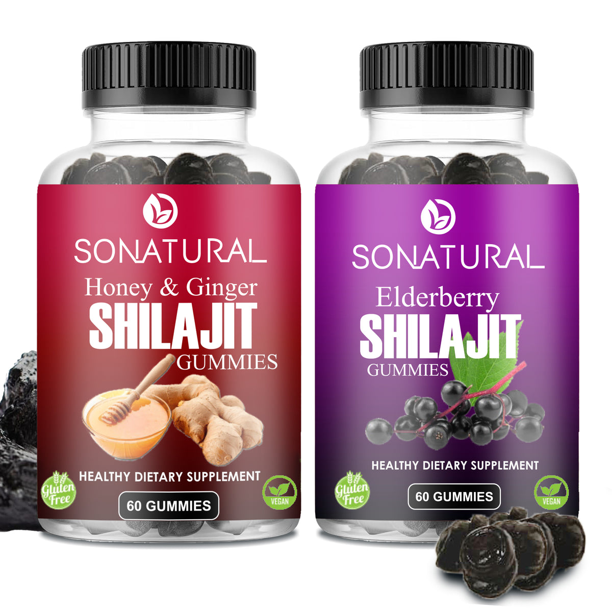 Bundle of 2 Honey & Ginger / Elderberry Shilajit Gummies